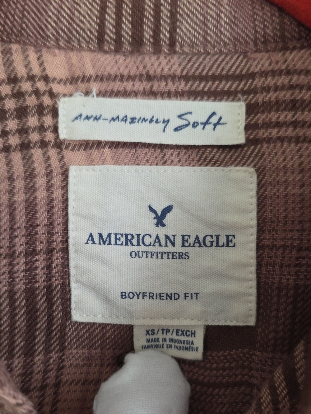 American Eagle Outfitters Boyfriend Fit Flannel Shirt XS Pink Brown Plaid Amazin - Picture 2 of 14